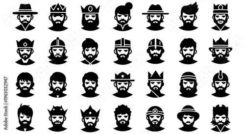 Collection of Stylized Medieval King and Warrior Icons.