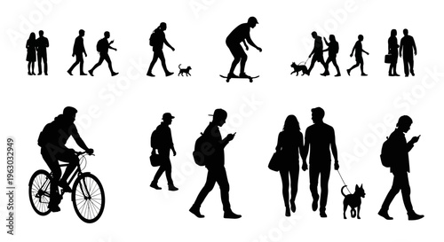 Collection of Silhouettes of People Engaged in Various Activities.