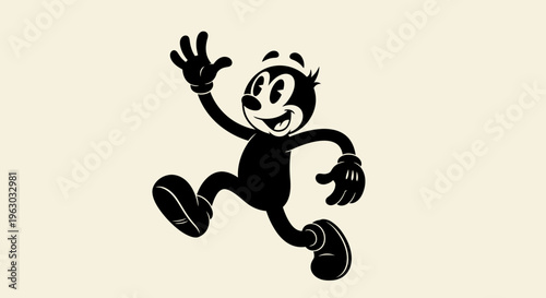 Retro Cartoon Character Waving Hello.