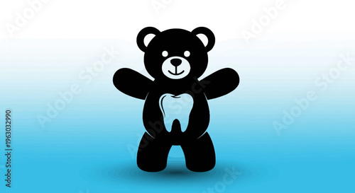 Cute Black Teddy Bear with Tooth Symbol.