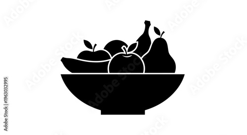 Black Silhouette Bowl Filled With Assorted Fresh Fruits.