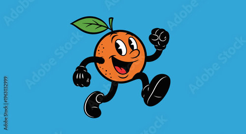 Retro Cartoon Orange Character Running Joyfully.