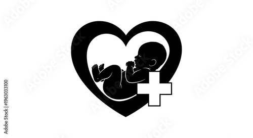 Heart Shaped Embryo Symbol with Medical Cross.