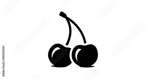 Simple Black Icon of Two Cherries on a Stem.