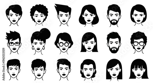 Diverse Collection of Hand-Drawn Human Faces and Portraits.