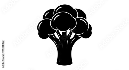 Simple Black Silhouette of a Broccoli Florets and Stem.