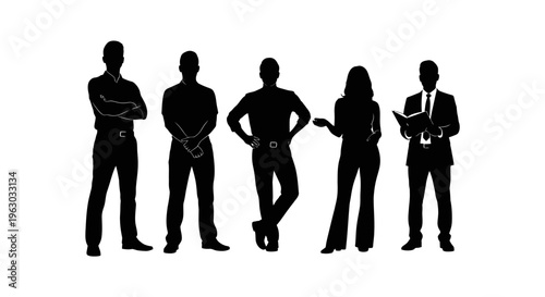 Diverse Group of Business Professionals Standing Together Silhouettes.