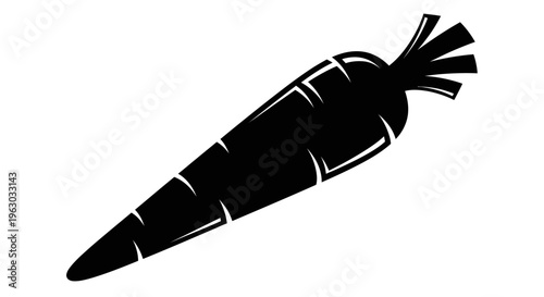 Black Silhouette of a Fresh Carrot with Green Stems.
