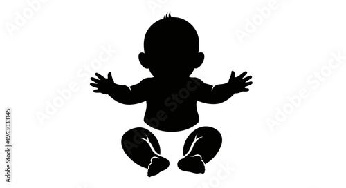 Silhouette of a baby sitting with open arms.