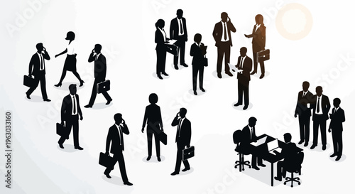 Diverse Group of Business People in Silhouette Engaged in Various Activities.