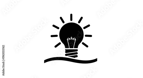 Black Silhouette of a Light Bulb with Rays of Light.