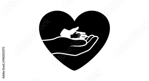 Heart symbol with adult and child hands reaching.