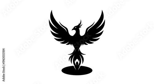 Black Silhouette of a Mythical Phoenix Rising.