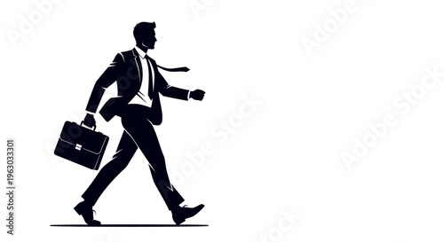 Silhouette of a businessman walking with a briefcase.
