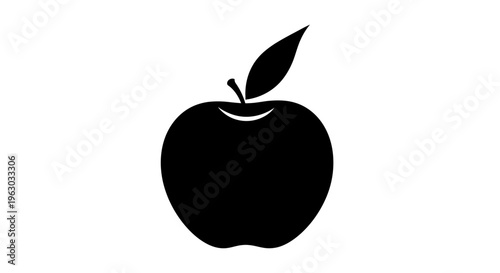 Simple Black Silhouette of an Apple with a Leaf.