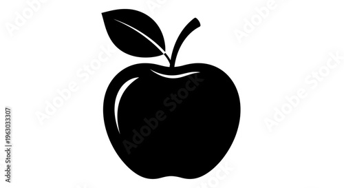 Simple Black Silhouette of an Apple with a Leaf.