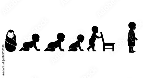 Stages of human development from infancy to childhood silhouette.