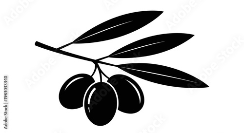 Black Silhouette of an Olive Branch with Three Olives.