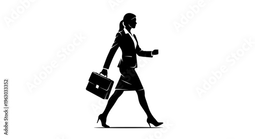 Silhouette of a businesswoman walking with a briefcase.