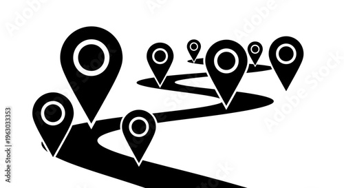 Map Pins Marking a Winding Path.