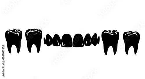 Black Silhouette Of Human Teeth And Molars.