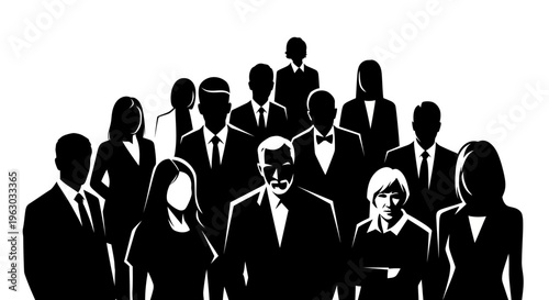 Diverse Group of Professionals Standing Together in Silhouette.