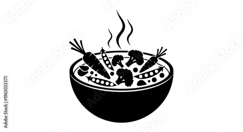 Steaming Bowl of Fresh Vegetables Icon.