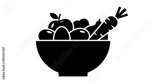 Bowl of Fresh Fruits and Vegetables Icon.
