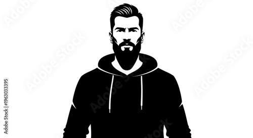 Stylish Bearded Man in Black Hoodie Portrait.