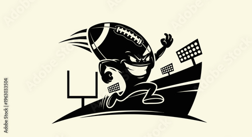 Cartoon American Football Character Running Fast on Field.