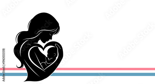 Mother Holding Baby Silhouette Heart Shape Love.