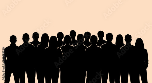 Silhouette of a Diverse Group of People Standing Together.