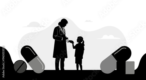 Mother Giving Medicine To Child With Large Pills.