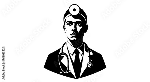 Stylized Black and White Portrait of a Doctor.