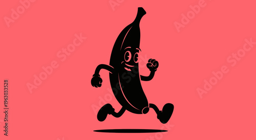 Cartoon banana character running with a happy expression.