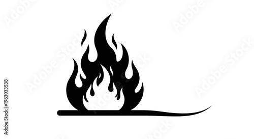 Stylized Black Flame Icon on White Background.