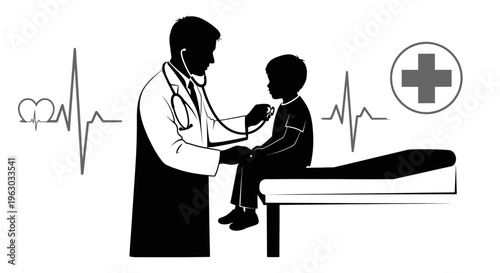 Doctor examining a child with a stethoscope during a medical checkup.