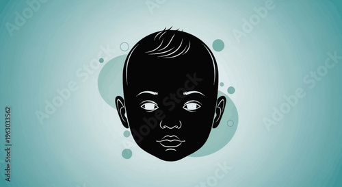 Stylized Black Baby Face with White Eyes and Subtle Bubbles.