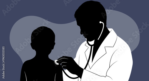Doctor examining a child with a stethoscope.
