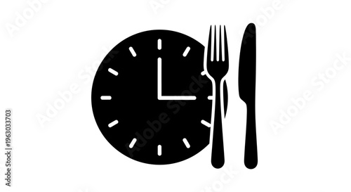 Clock with Fork and Knife Symbolizing Mealtime.