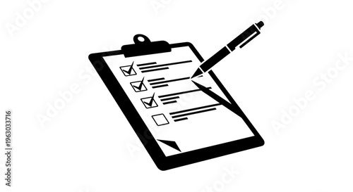 Clipboard with Checklist and Pen Icon.