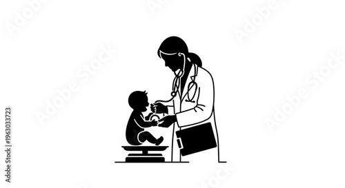 Pediatrician examining a baby on a scale.