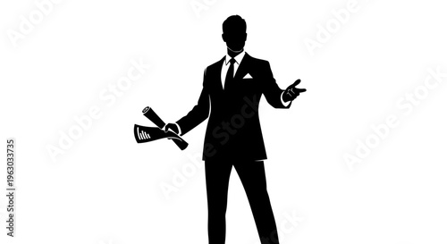 Silhouette of a Man in a Suit Holding Two Bottles.