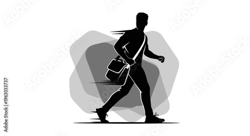 Silhouette of a man running with a briefcase.