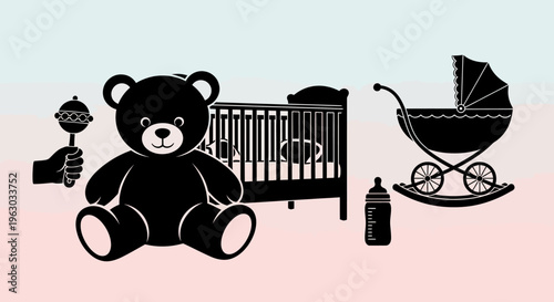 Collection of Baby Items and Toys Silhouette.