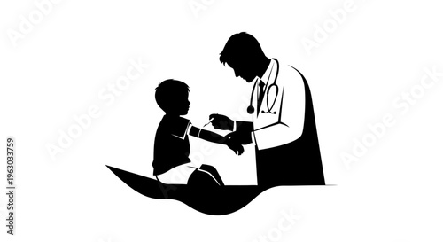 Doctor giving vaccination to a child silhouette.