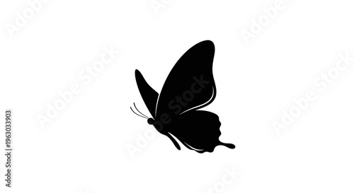 Elegant Black Butterfly Silhouette in Flight.