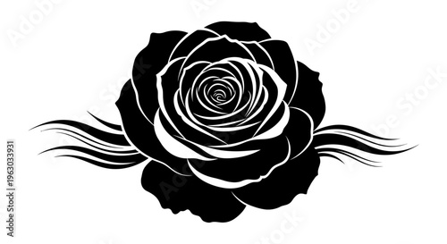 Elegant Black Rose Silhouette with Flowing Lines.