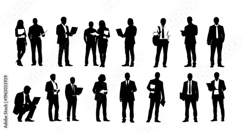 Collection of Diverse Business People Silhouettes in Various Poses.
