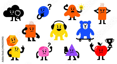 Collection of diverse cartoon characters with expressive faces.